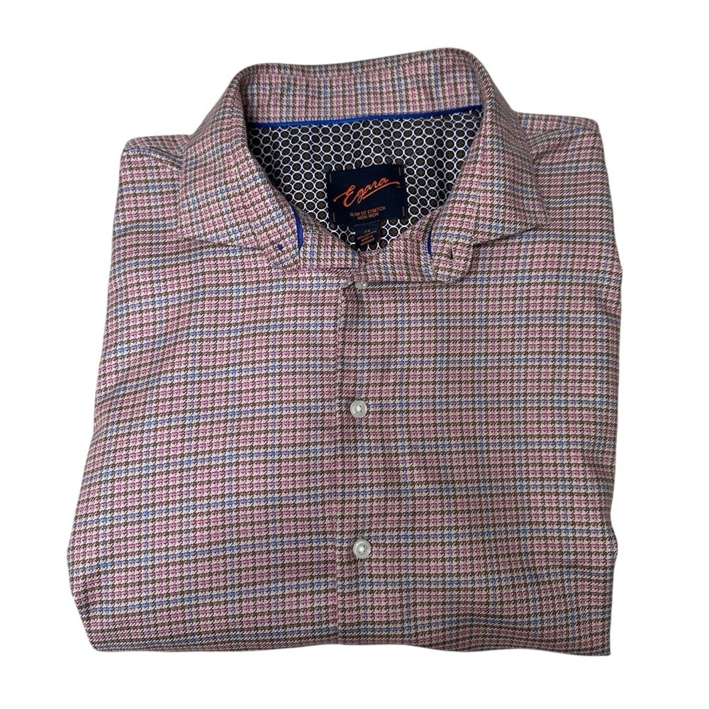 Egara Men’s XL Houndstooth Slim Fit Stretch Long Sleeve Button Down